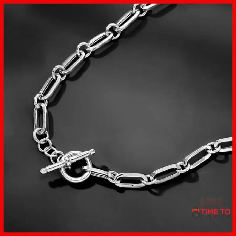 Sterling Silver Paper Clip Link Toggle Necklace 16 Inch